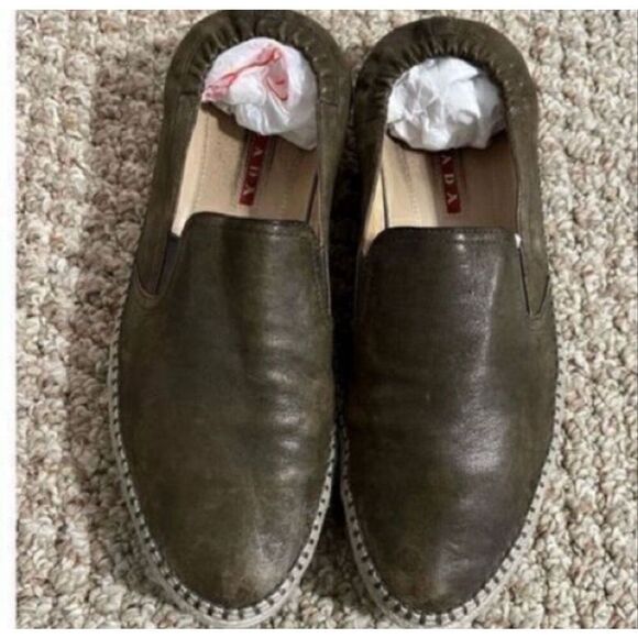 Prada Size 8 Slip On Espadrille Loafers Brown Leather Minimalist Old Money main image 11